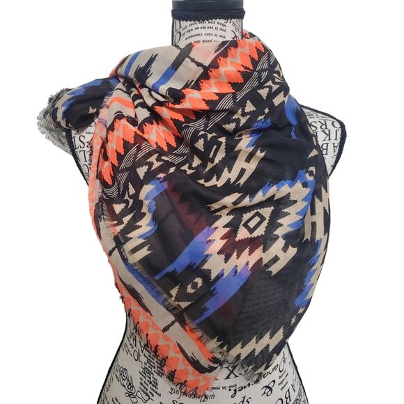 Forever 21 Aztec Abstract Tribal Square Scarf NWT Sheer Lightweight Large - Picture 1 of 6